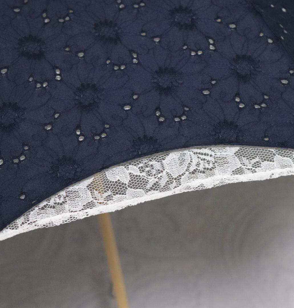 新品タグ付き【前原光栄商店】長傘 総刺繍 繊細レースかわず張り 高級日傘 紺