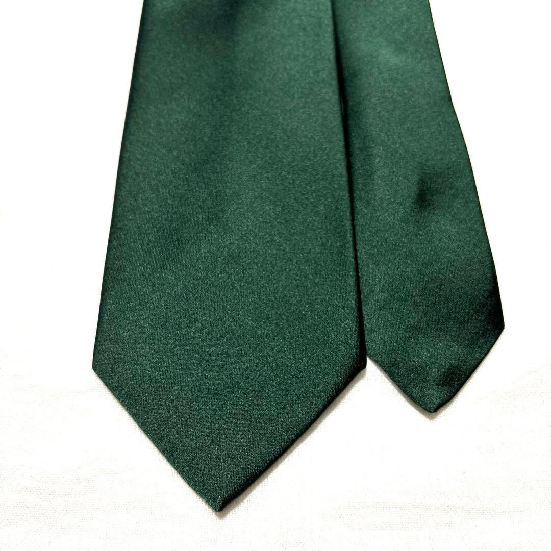 ルイジボレッリ　ネクタイ　無地ソリッド　ダークグリーン　シルクサテン　美品