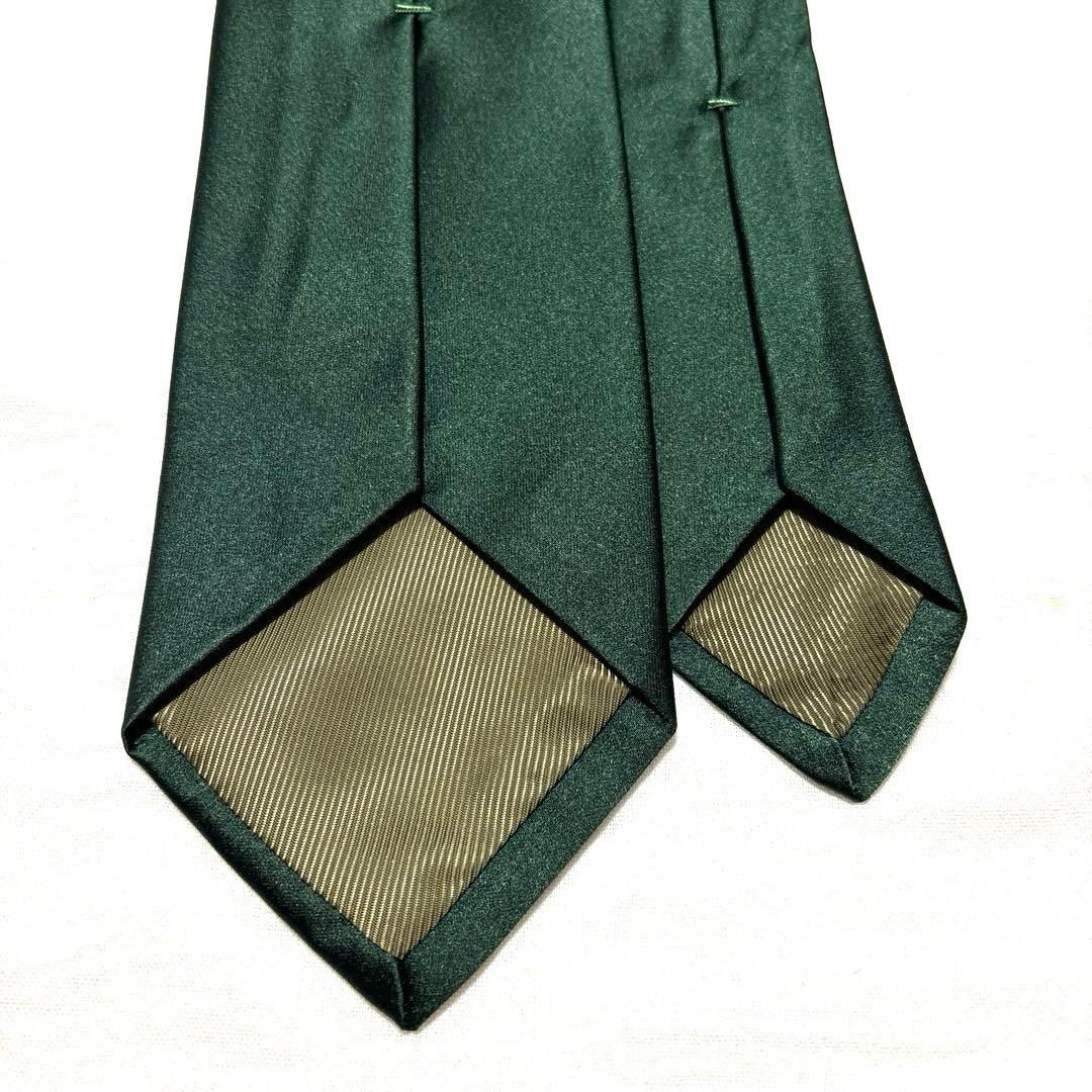 ルイジボレッリ　ネクタイ　無地ソリッド　ダークグリーン　シルクサテン　美品