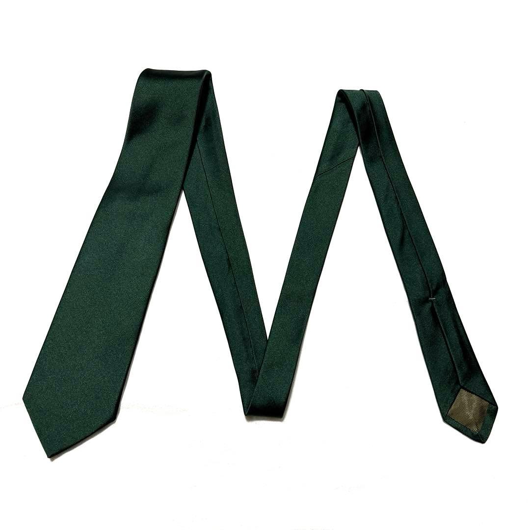 ルイジボレッリ　ネクタイ　無地ソリッド　ダークグリーン　シルクサテン　美品