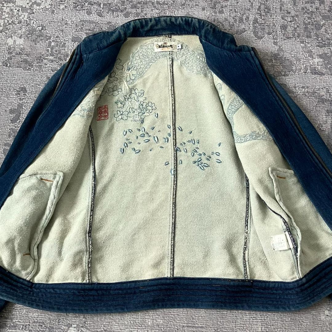 【極美品】絡繰魂 デニムジャケット ブルゾン ドラゴン 龍 刺繍 短丈 Y2K