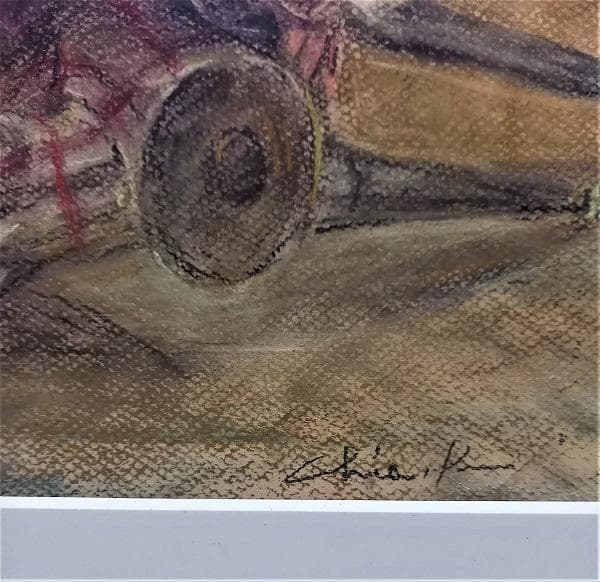 二紀会会員【小林千枝】真筆 2007年制作 パステル画12号『あやつり人形』額装