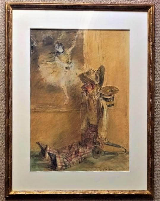 二紀会会員【小林千枝】真筆 2007年制作 パステル画12号『あやつり人形』額装