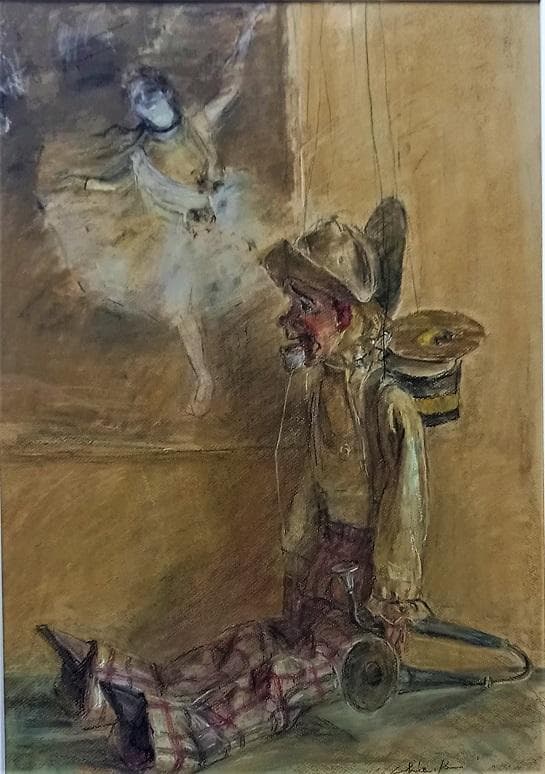 二紀会会員【小林千枝】真筆 2007年制作 パステル画12号『あやつり人形』額装