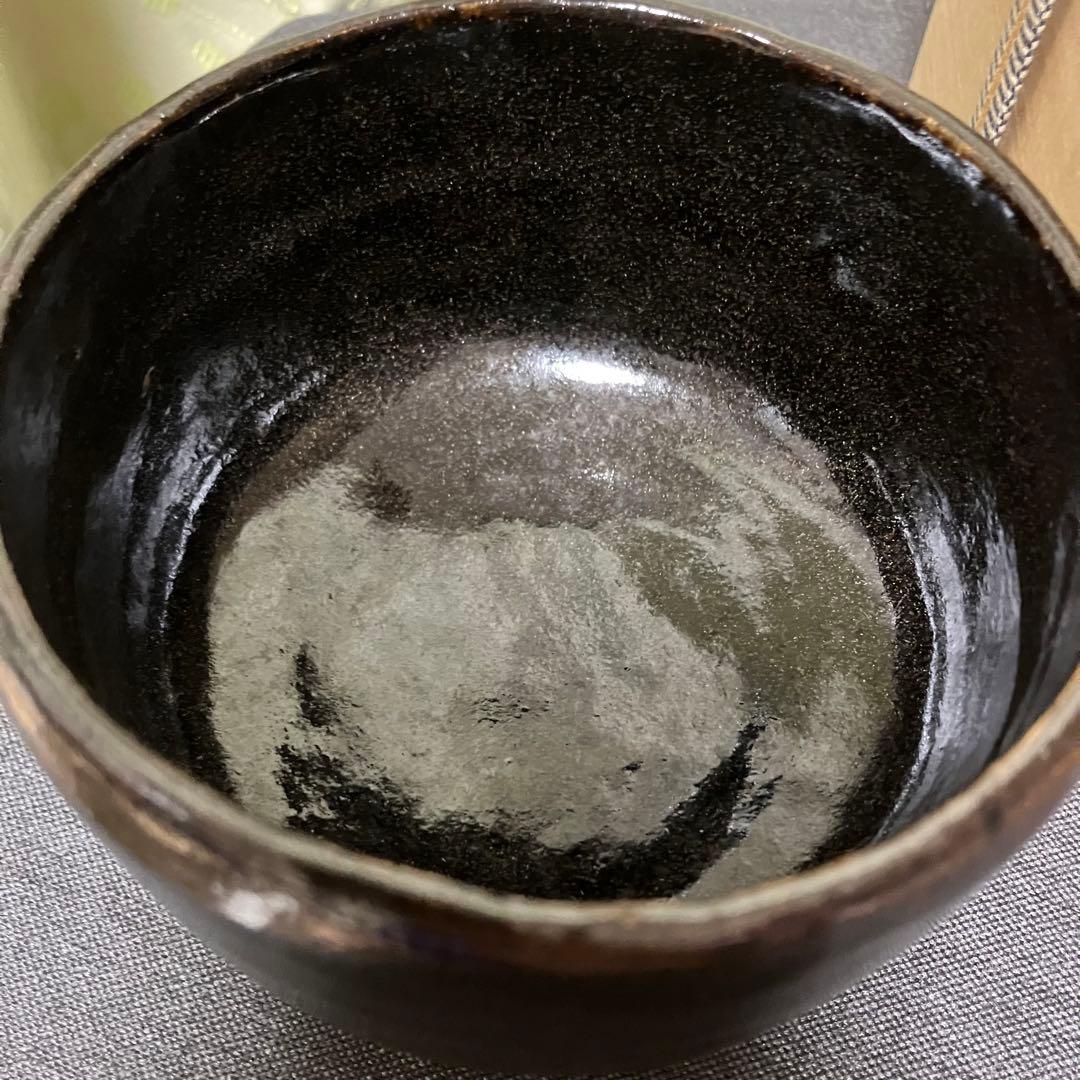 黒楽焼 松鶴文茶碗 楽印 茶碗 鶴アリ