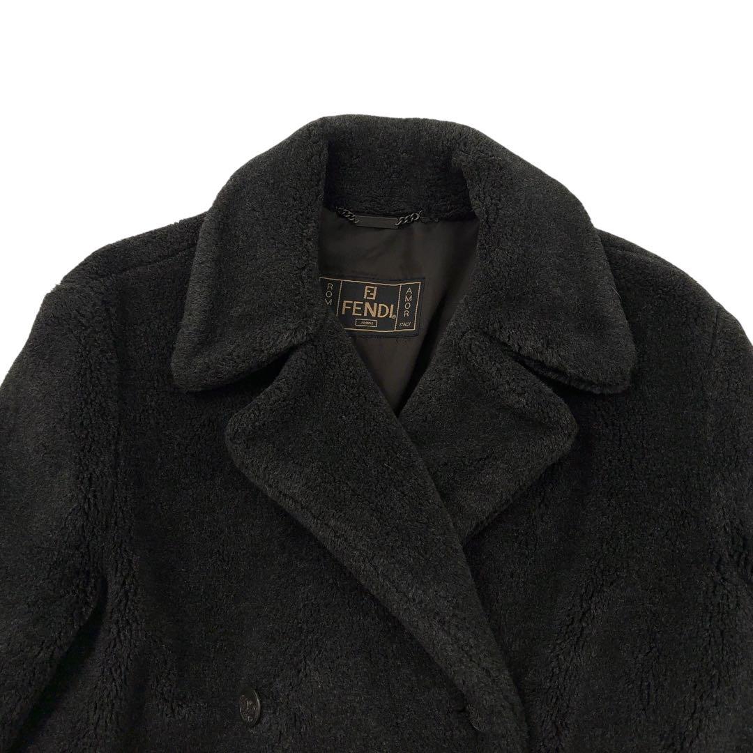 【極美品】FENDI フェンディ　ボアコート トレンチ　ダブル　ロゴボタン