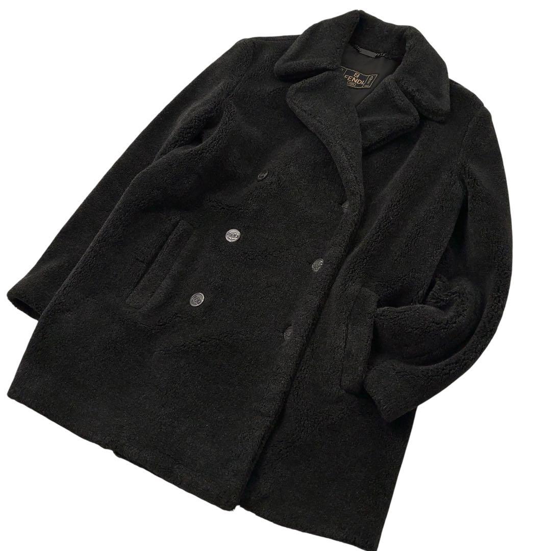 【極美品】FENDI フェンディ　ボアコート トレンチ　ダブル　ロゴボタン
