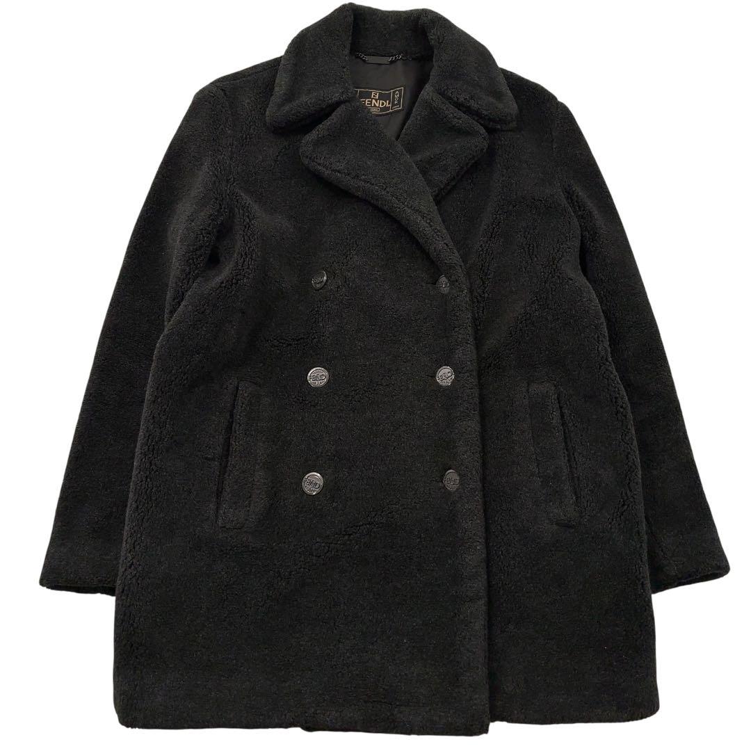 【極美品】FENDI フェンディ　ボアコート トレンチ　ダブル　ロゴボタン