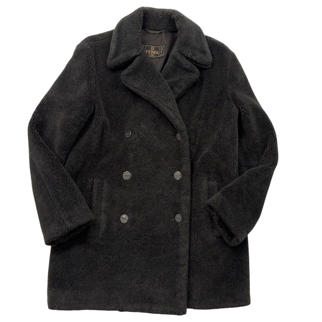 【極美品】FENDI フェンディ　ボアコート トレンチ　ダブル　ロゴボタン