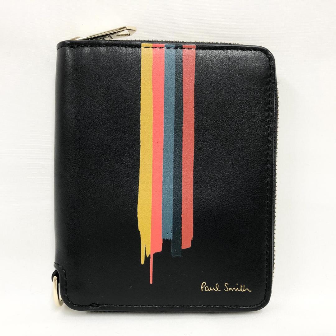 ○★新品未使用 Paul Smith ペイントストライプ ラウンドジップ折財布