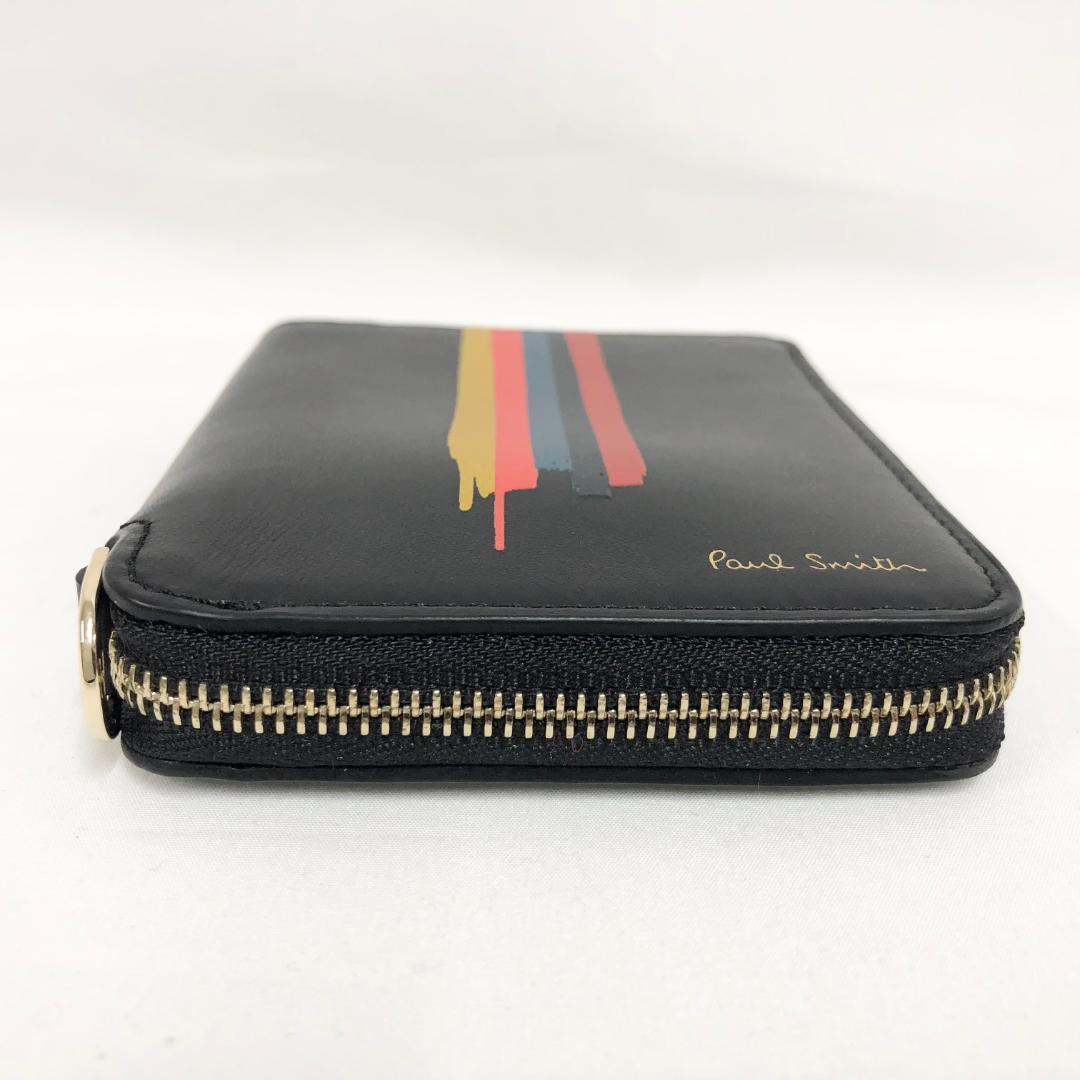 ○★新品未使用 Paul Smith ペイントストライプ ラウンドジップ折財布