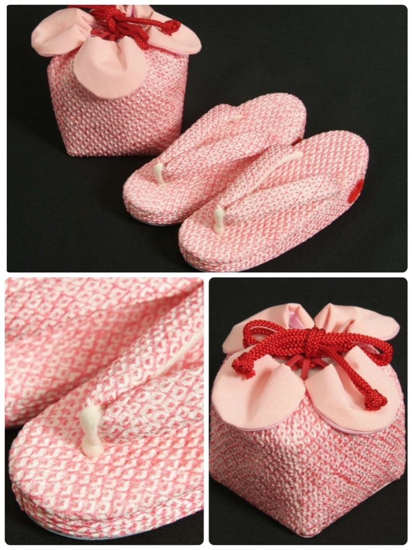 三歳　正絹鹿の子絞り 被布 草履 巾着 ３点セット