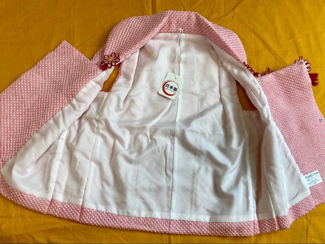 三歳　正絹鹿の子絞り 被布 草履 巾着 ３点セット