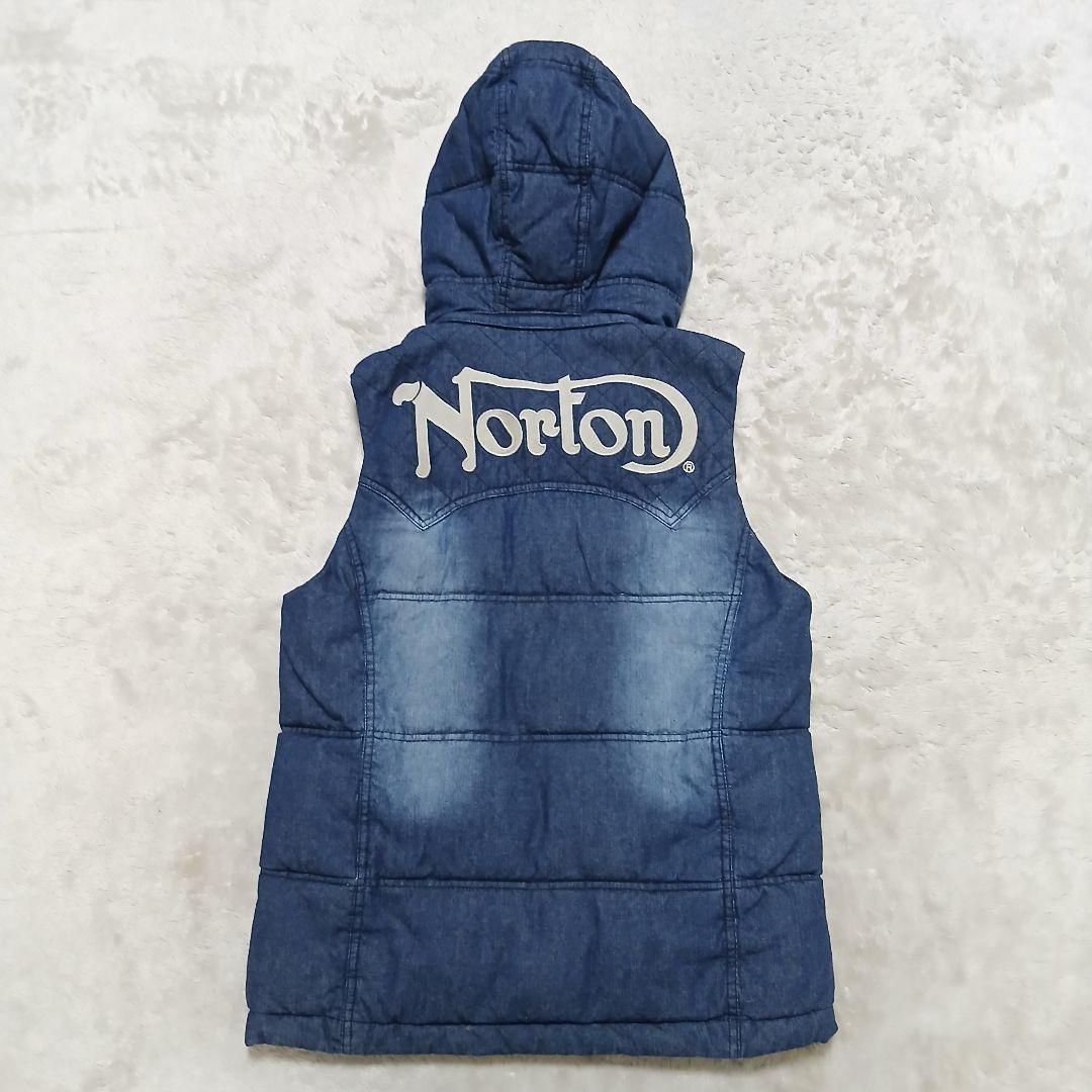 【極美品】Norton フードライナー 中綿デニムベスト 刺繍ロゴ デカロゴ