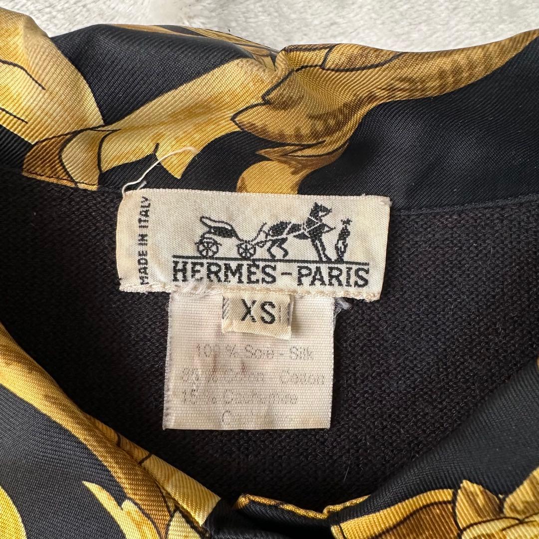 vintage HERMES スカーフ柄 バロック カットソー ポロシャツ 黒