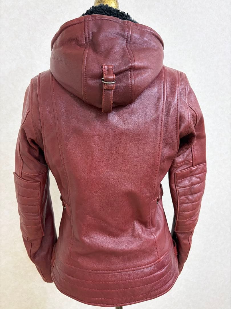 ★売約済★レザー セミダブルライダースジャケット フード付き