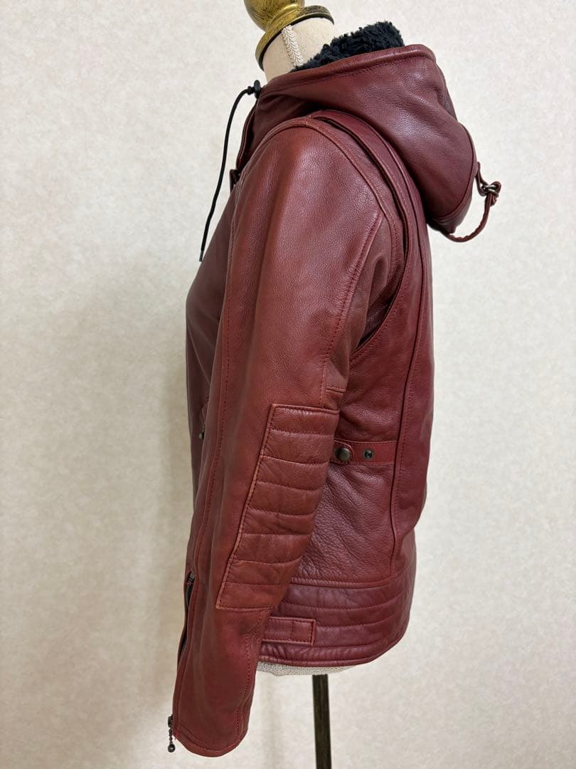 ★売約済★レザー セミダブルライダースジャケット フード付き
