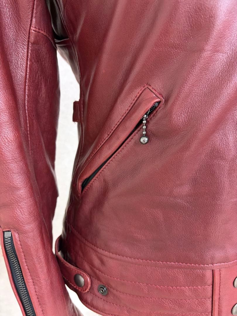 ★売約済★レザー セミダブルライダースジャケット フード付き