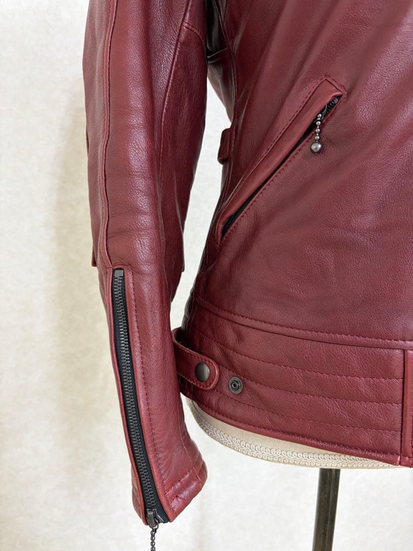 ★売約済★レザー セミダブルライダースジャケット フード付き