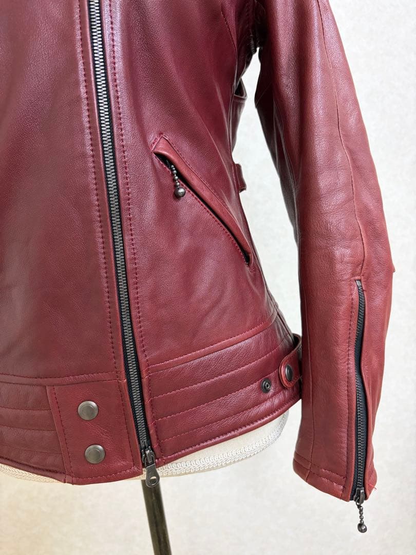 ★売約済★レザー セミダブルライダースジャケット フード付き