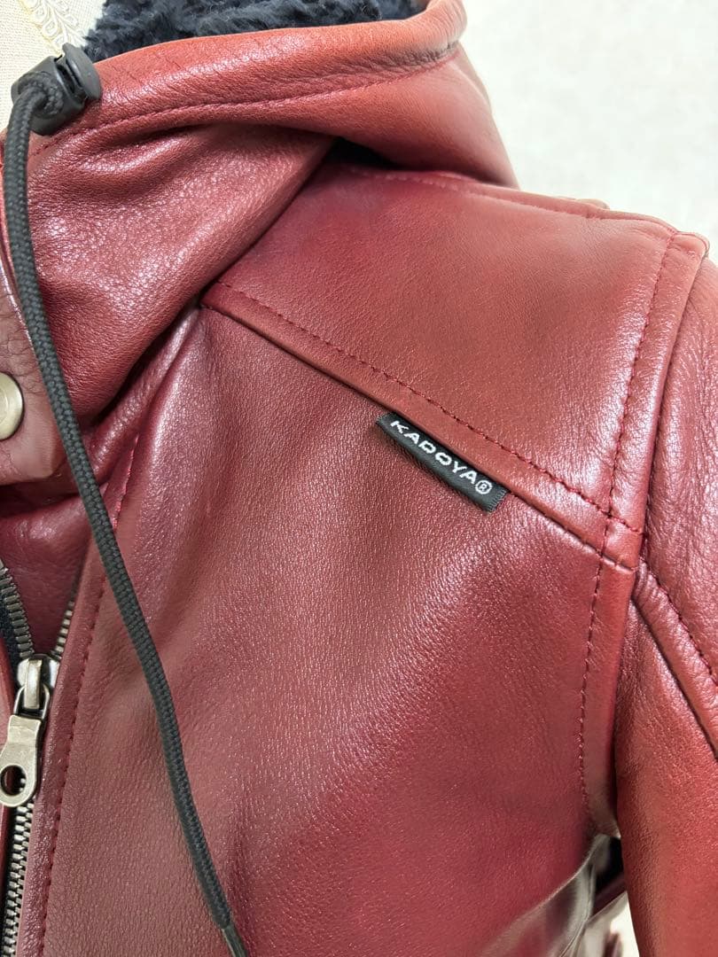 ★売約済★レザー セミダブルライダースジャケット フード付き