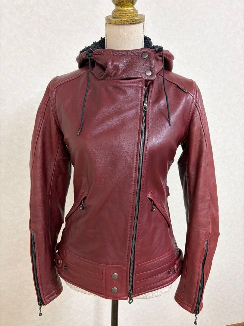 ★売約済★レザー セミダブルライダースジャケット フード付き