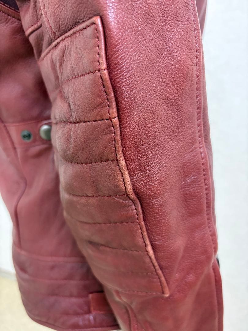 ★売約済★レザー セミダブルライダースジャケット フード付き