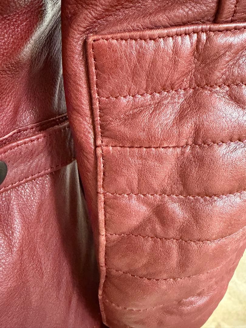 ★売約済★レザー セミダブルライダースジャケット フード付き