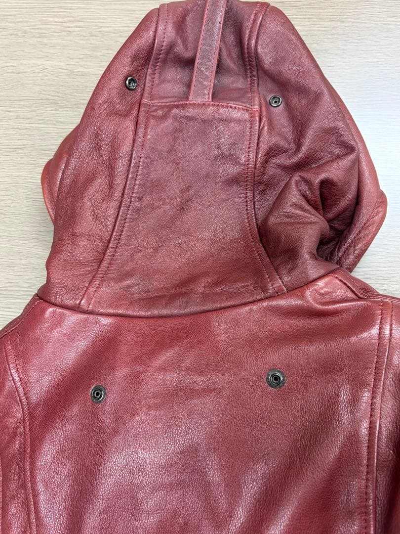 ★売約済★レザー セミダブルライダースジャケット フード付き