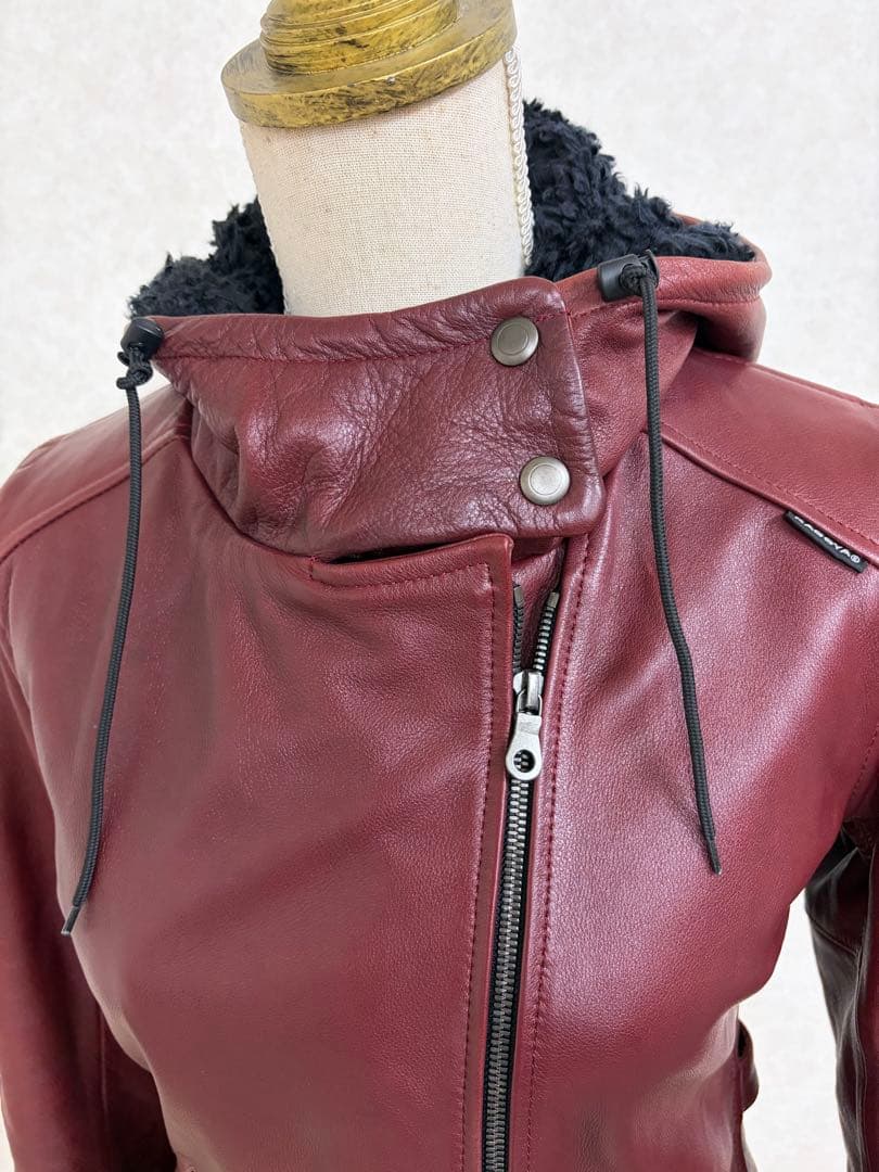 ★売約済★レザー セミダブルライダースジャケット フード付き