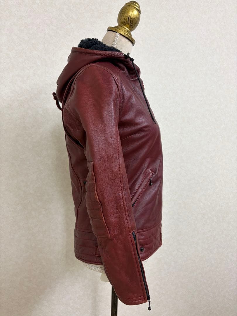 ★売約済★レザー セミダブルライダースジャケット フード付き