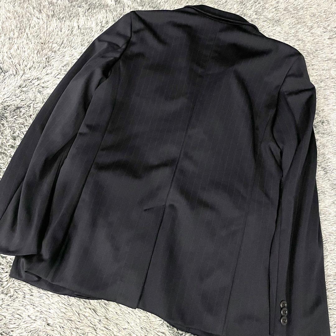 【極美品】アディダス スーツ セットアップ ストライプ 黒 伸縮性 2B ロゴ