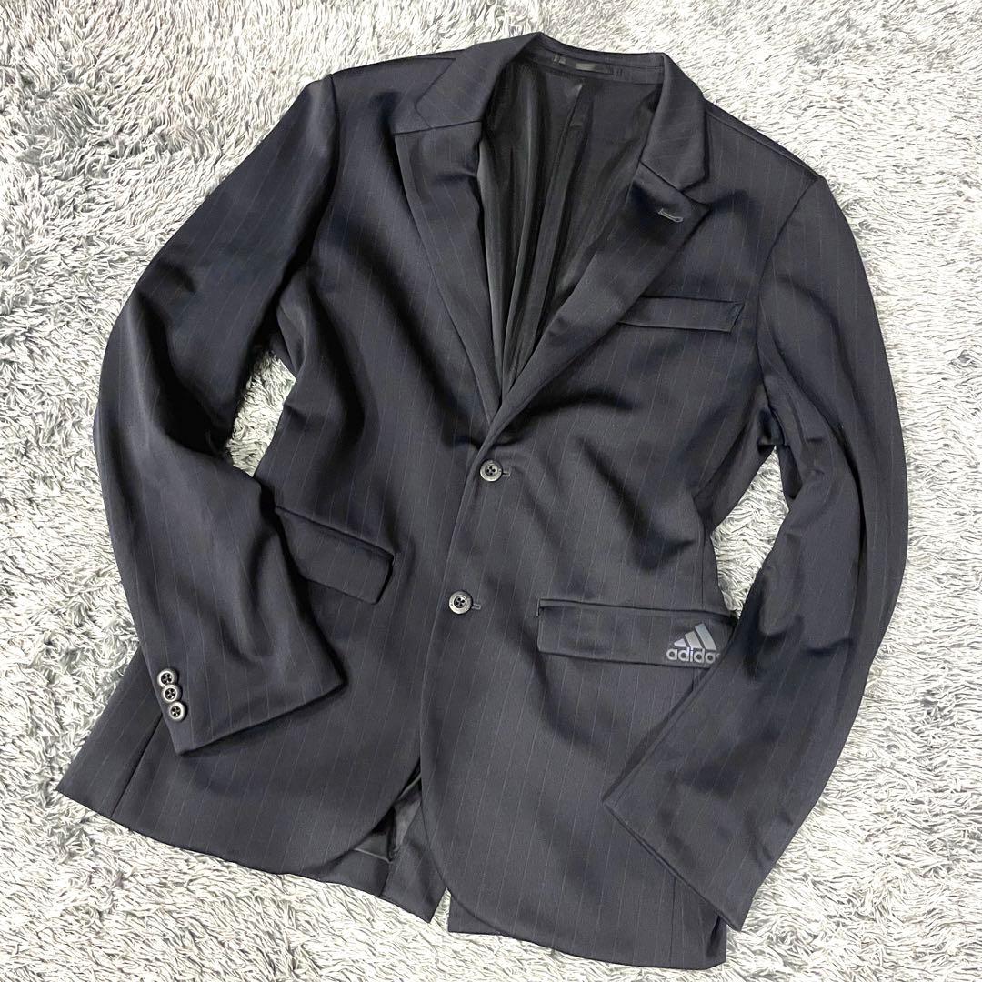 【極美品】アディダス スーツ セットアップ ストライプ 黒 伸縮性 2B ロゴ