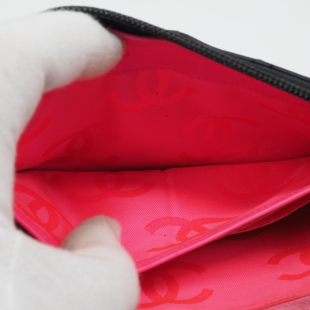 【美品】シャネル カンボンライン ラウンドファスナー 長財布 黒×ピンク