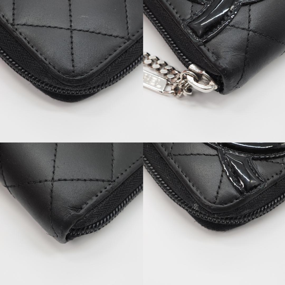 【美品】シャネル カンボンライン ラウンドファスナー 長財布 黒×ピンク