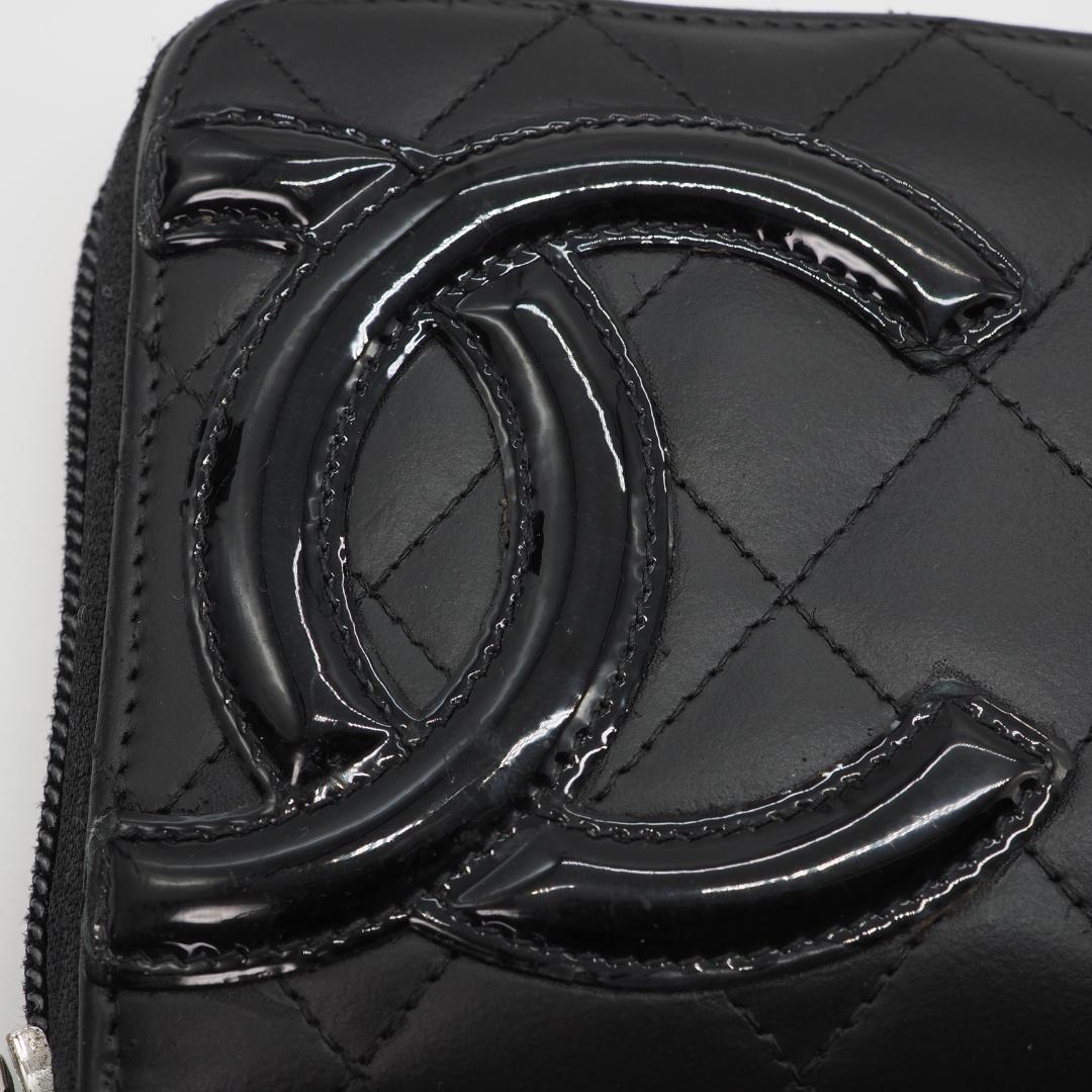 【美品】シャネル カンボンライン ラウンドファスナー 長財布 黒×ピンク
