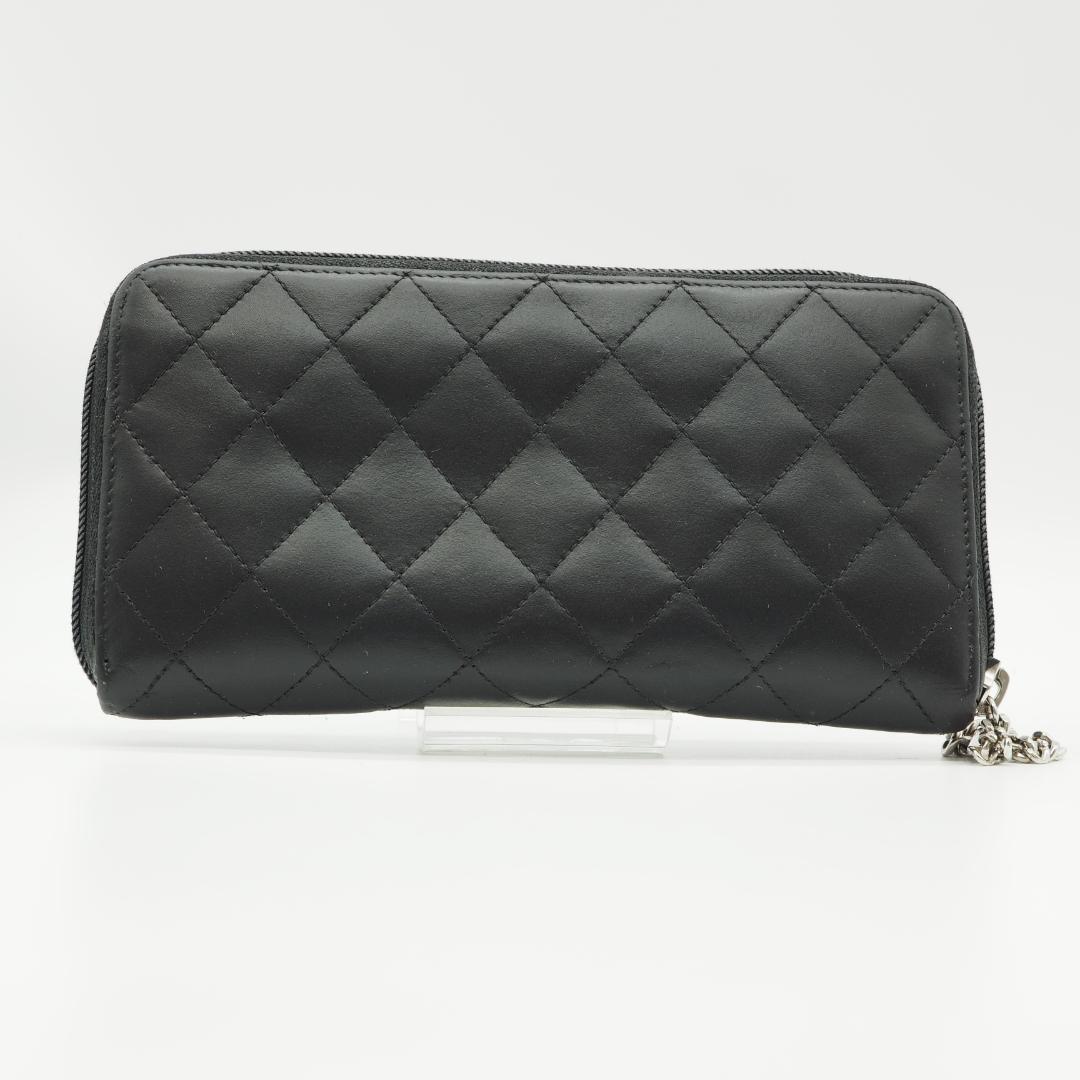 【美品】シャネル カンボンライン ラウンドファスナー 長財布 黒×ピンク