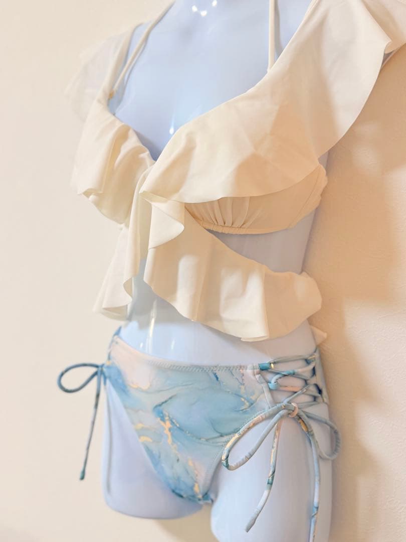 三愛水着楽園 フリルデザイン セパレート水着 ホワイト・ブルー