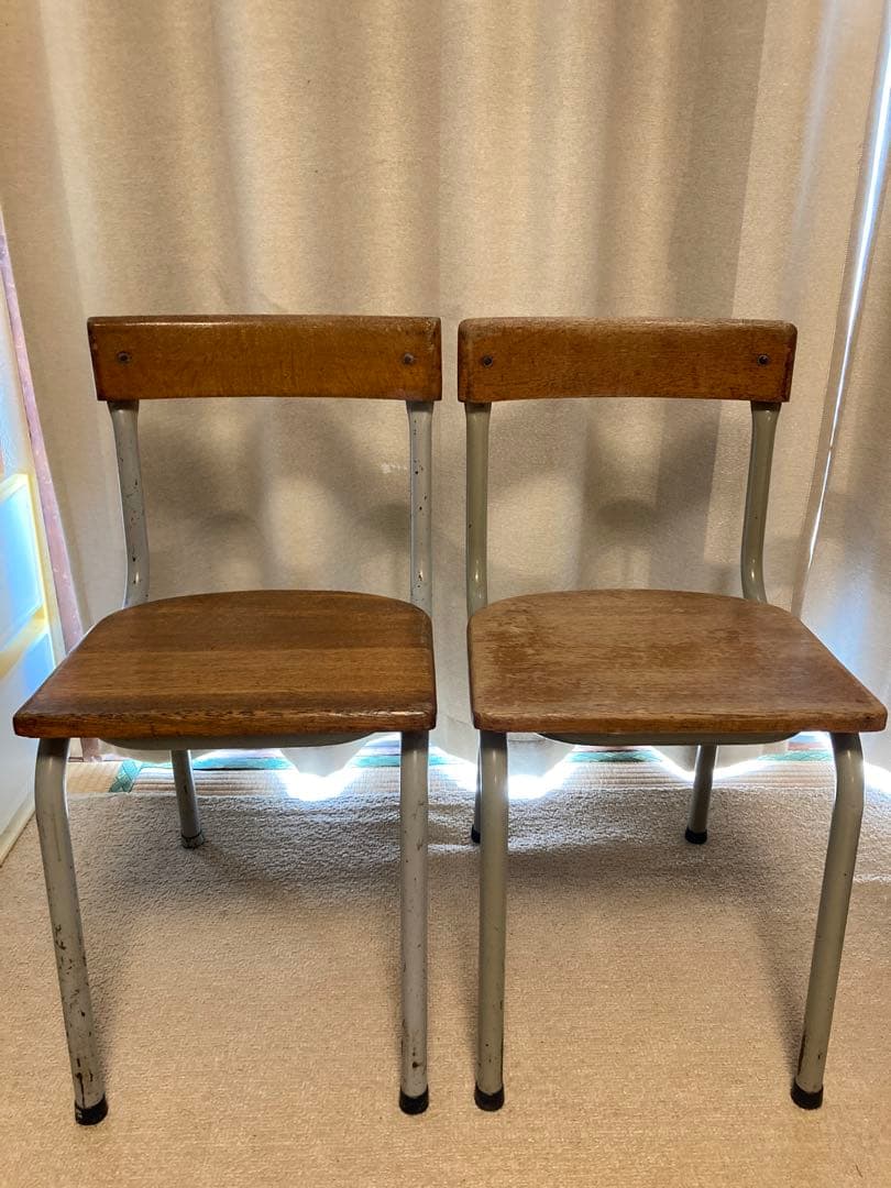 ①くすみグレー　アンティーク　チューバックス　ベルギー　スクール　チェア　椅子