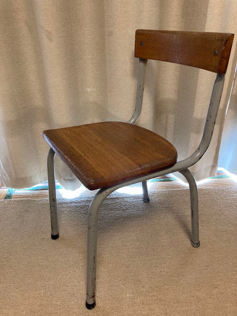 ①くすみグレー　アンティーク　チューバックス　ベルギー　スクール　チェア　椅子