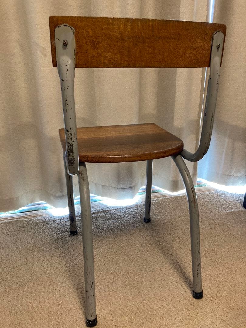 ①くすみグレー　アンティーク　チューバックス　ベルギー　スクール　チェア　椅子