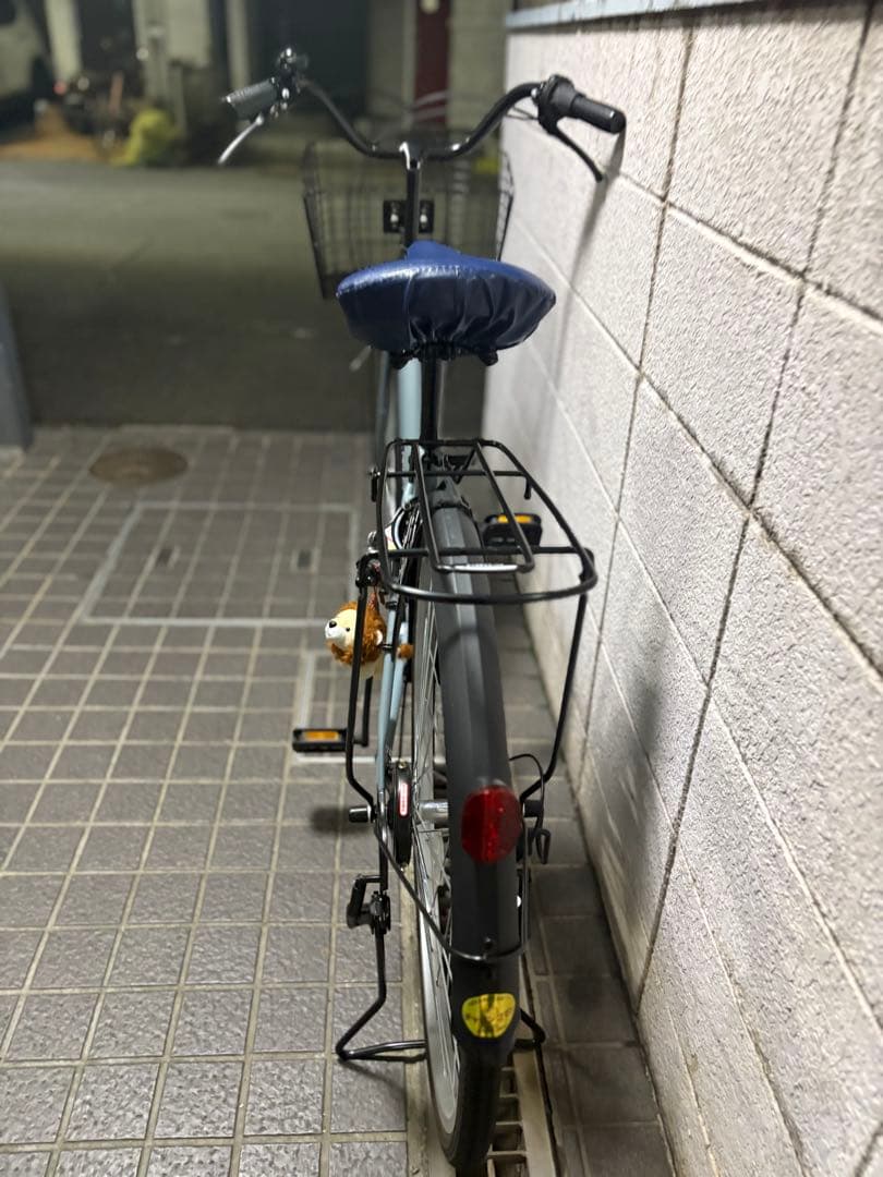 青色シティサイクル 前面バスケット付き