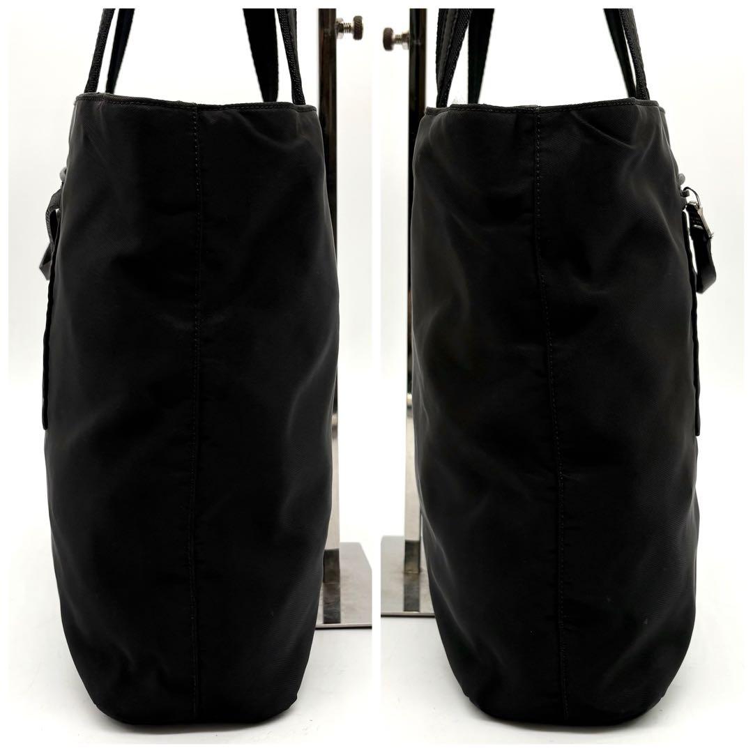 美品✨プラダ トートバッグ ナイロン レザー 三角ロゴ 肩掛け 白タグ ブラック