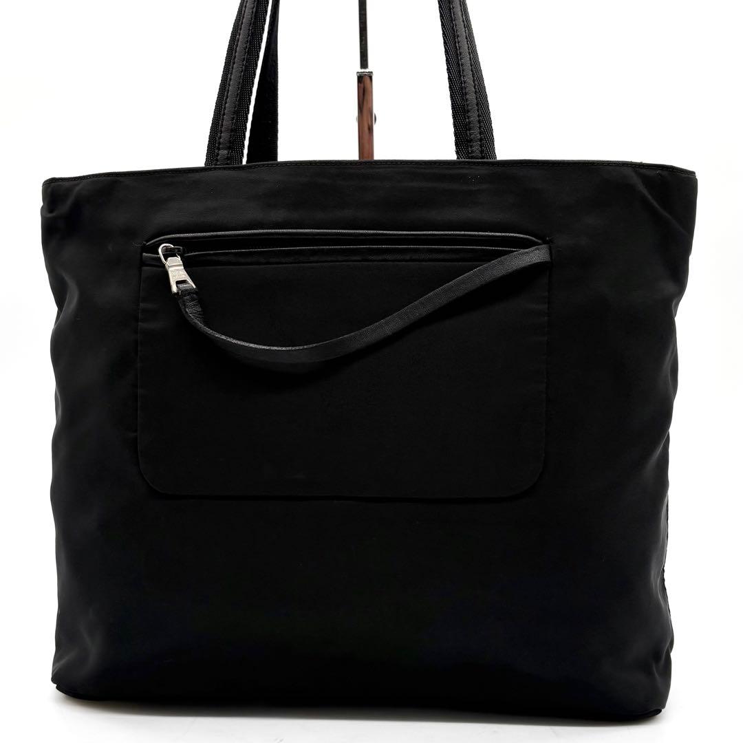 美品✨プラダ トートバッグ ナイロン レザー 三角ロゴ 肩掛け 白タグ ブラック