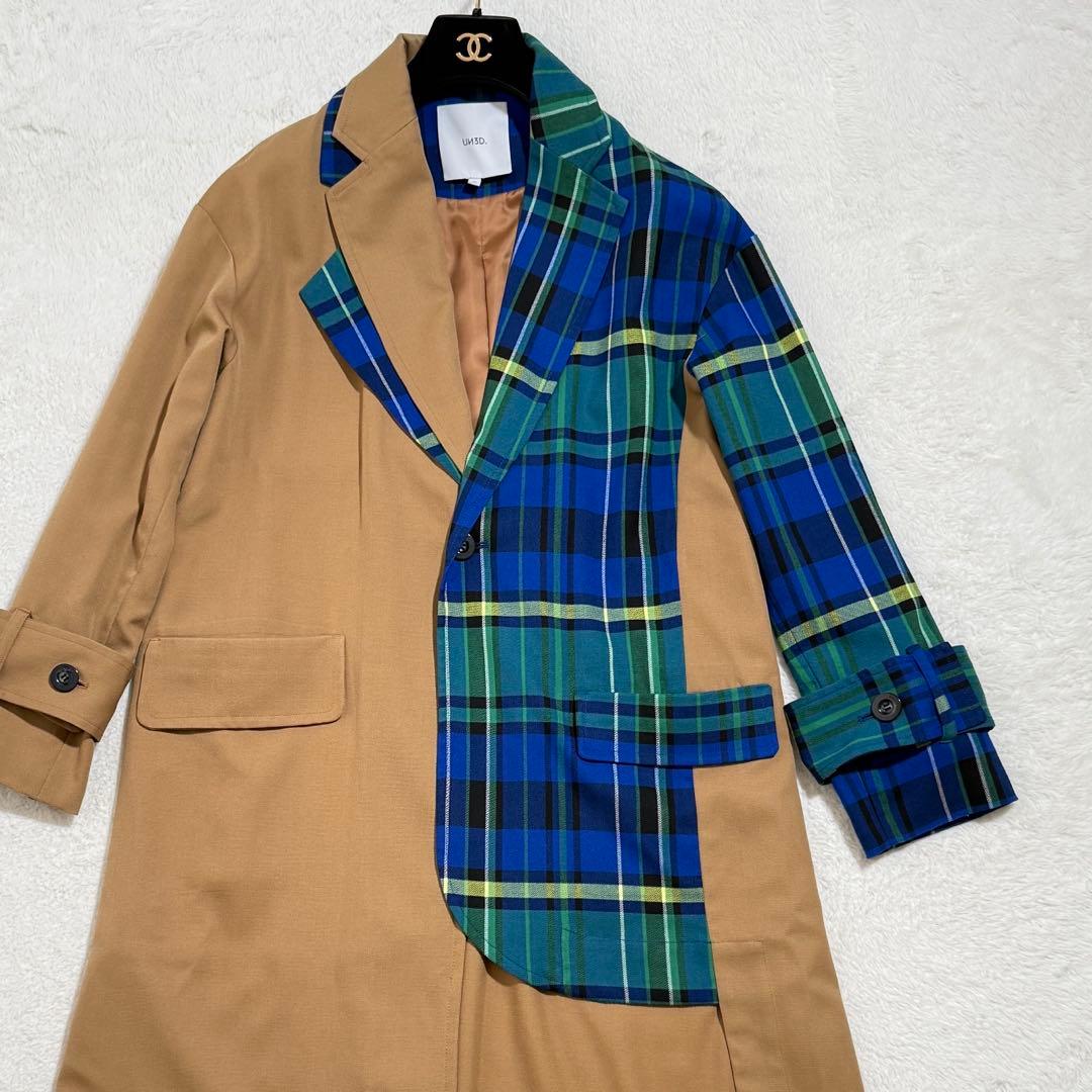 未使用級　アンスリード パターンドッキングコート チェック ベージュ