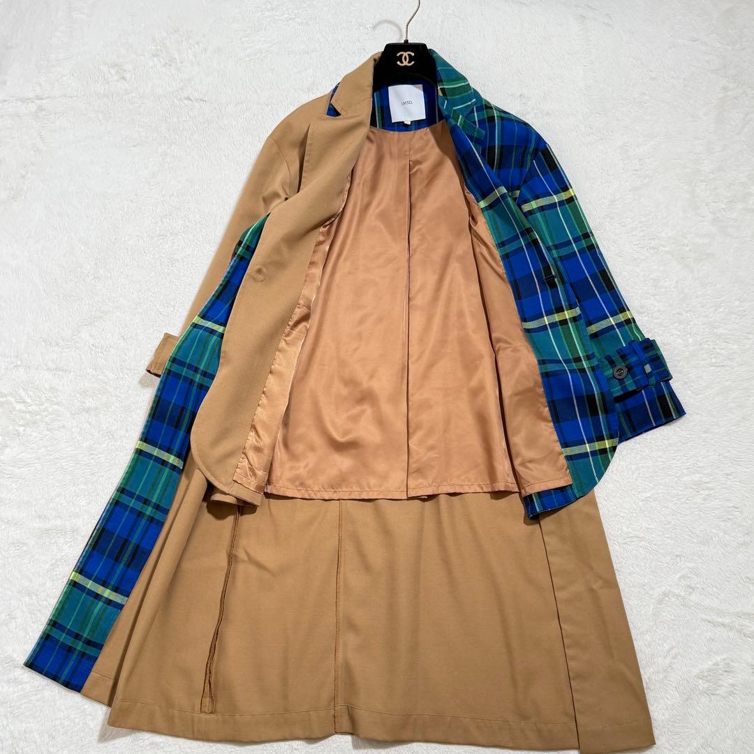 未使用級　アンスリード パターンドッキングコート チェック ベージュ