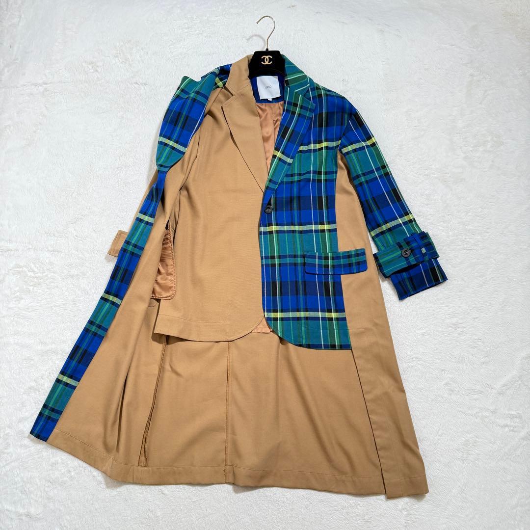 未使用級　アンスリード パターンドッキングコート チェック ベージュ