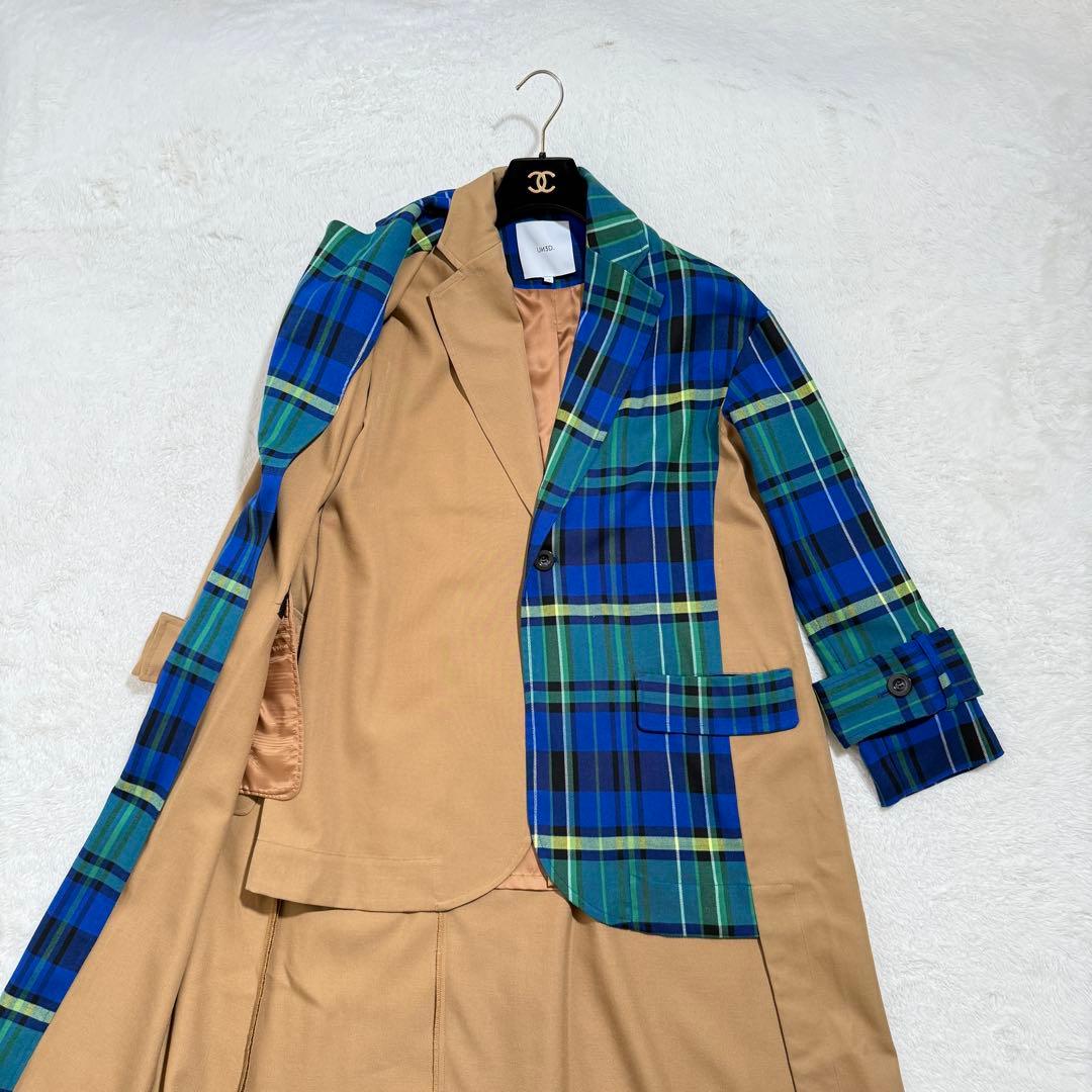 未使用級　アンスリード パターンドッキングコート チェック ベージュ