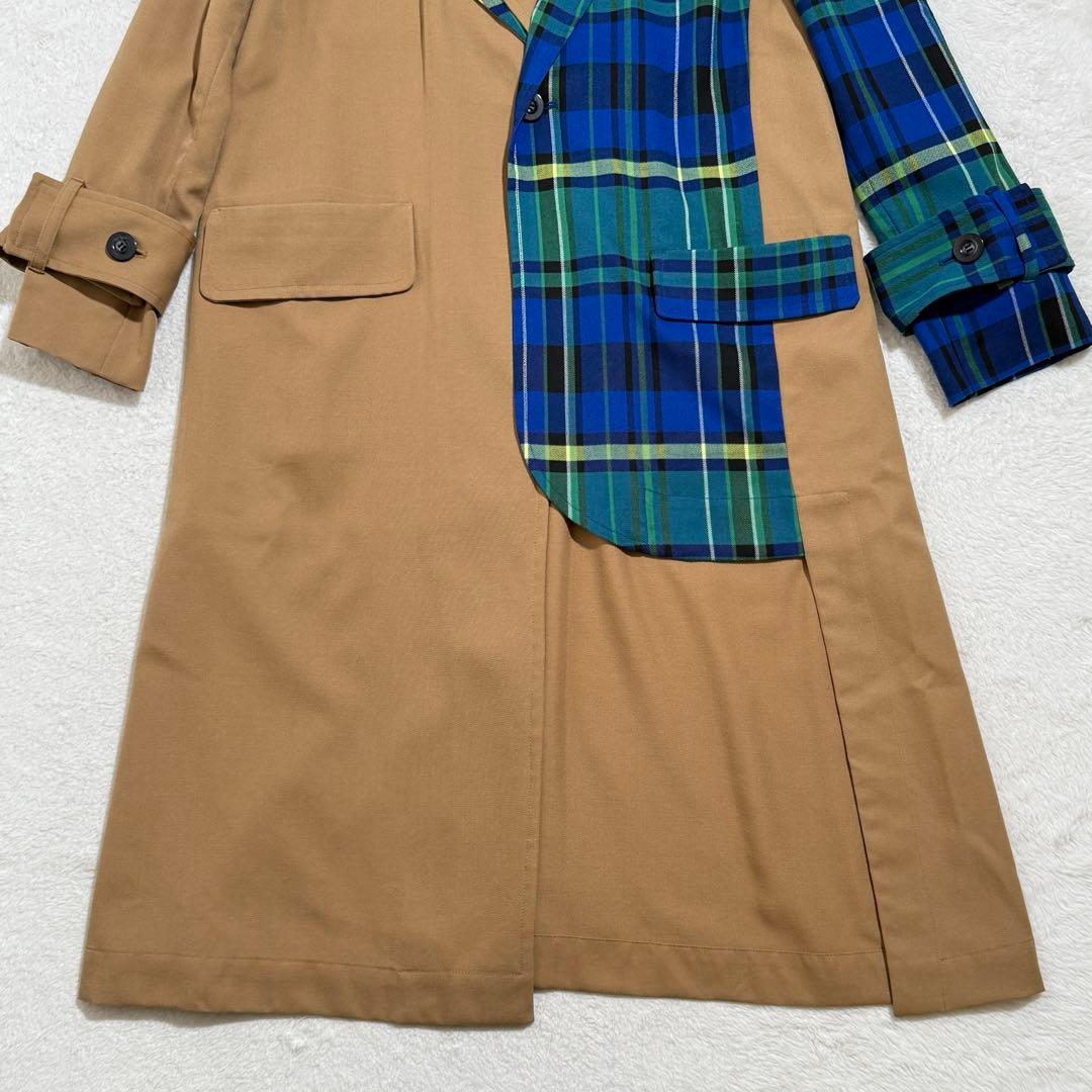 未使用級　アンスリード パターンドッキングコート チェック ベージュ