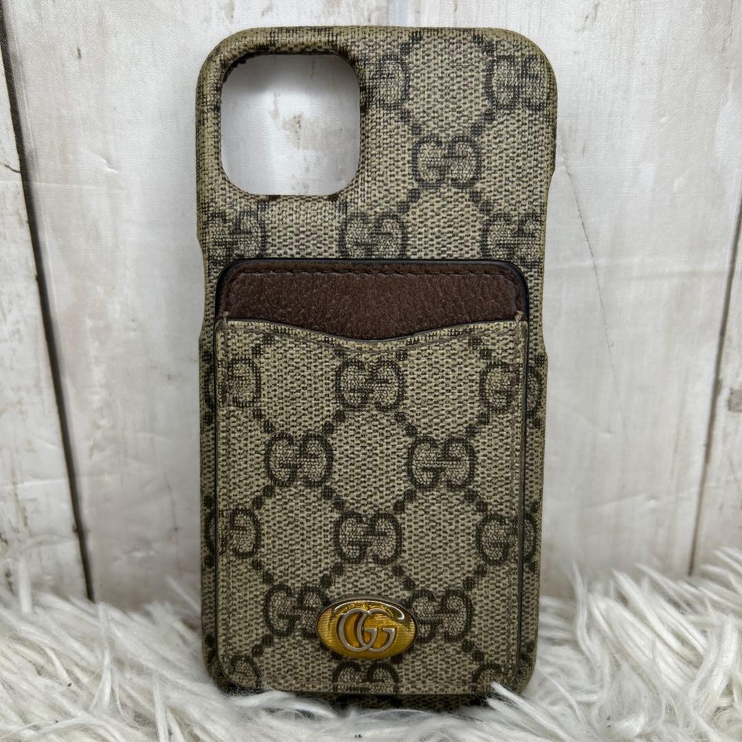 GUCCI インターロッキング　GGスプリーム　iPhoneケース　レザー